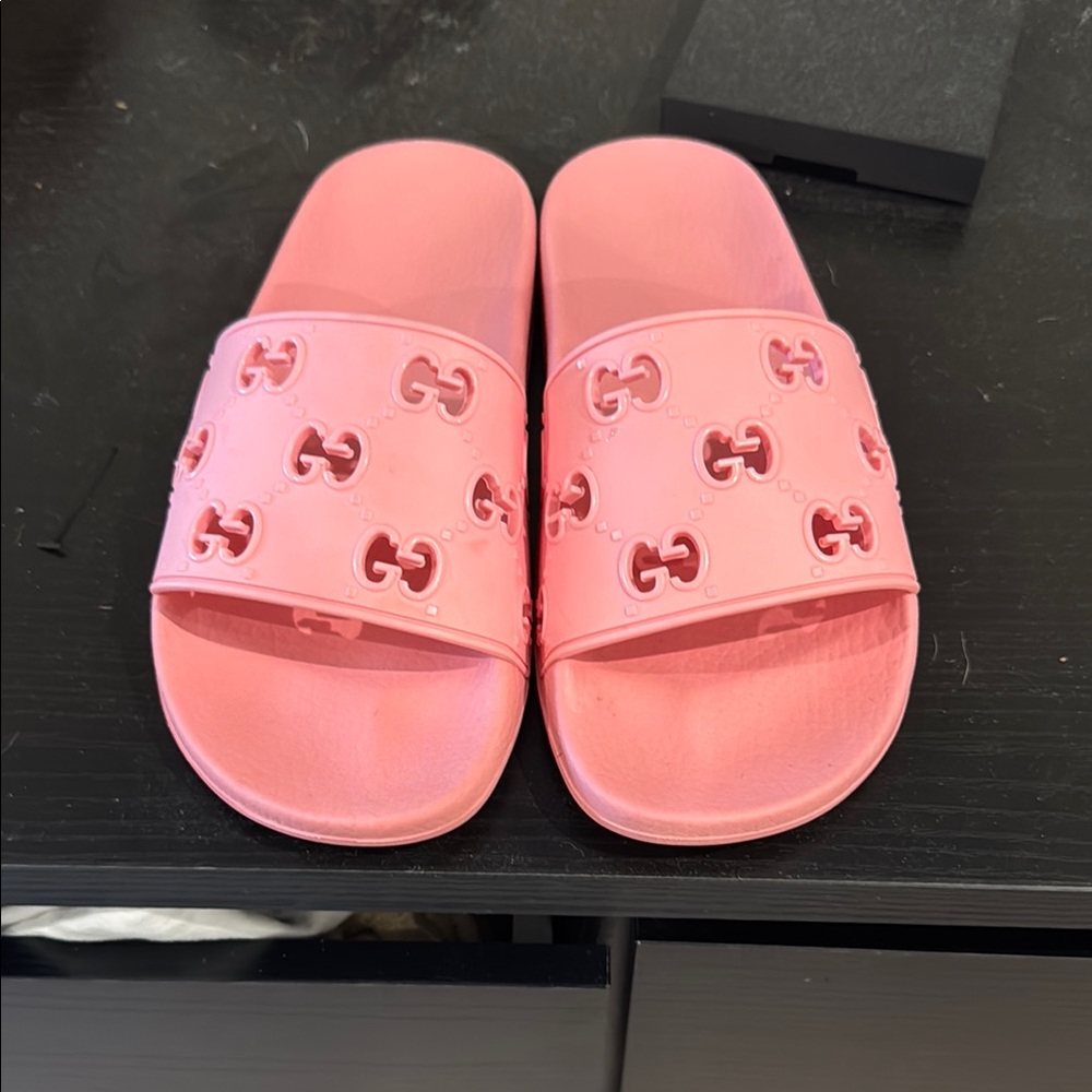 Gucci Pink Slide Sandals with GG Logo